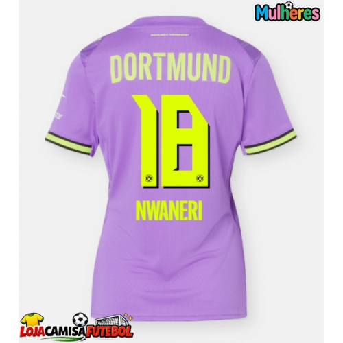 Camisa de Futebol Borussia Dortmund Ethan Nwaneri #18 Equipamento Alternativo Mulheres 2026-27 Manga Curta